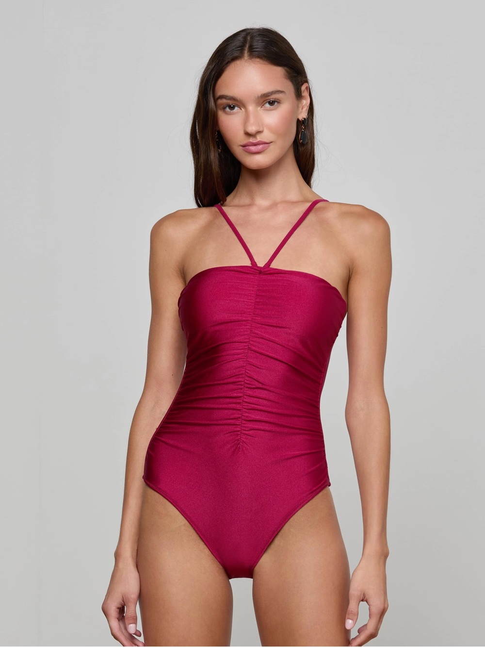 L'AGENCE Aubrey Ruched One-Piece Swimsuit in dark cherry